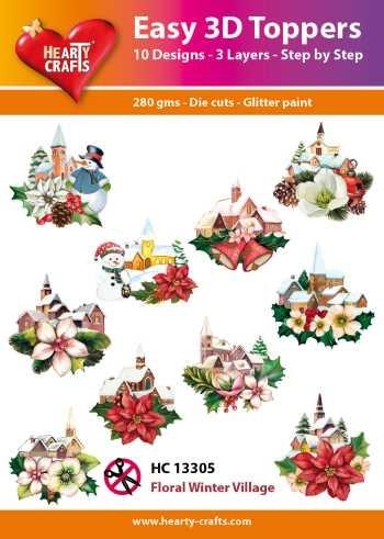 Easy 3D Toppers Floral winter village 10 udstandsede motiver med glimmer